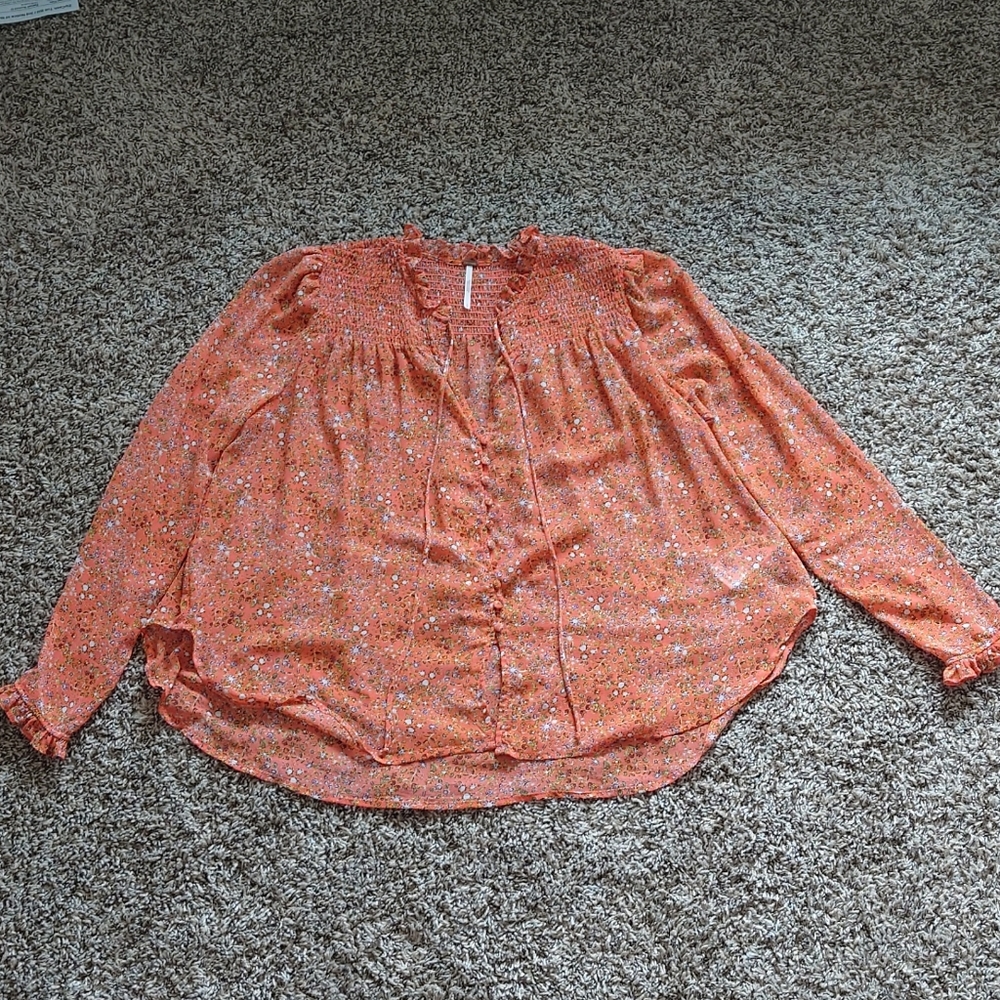 Free People floral print button down blouse
